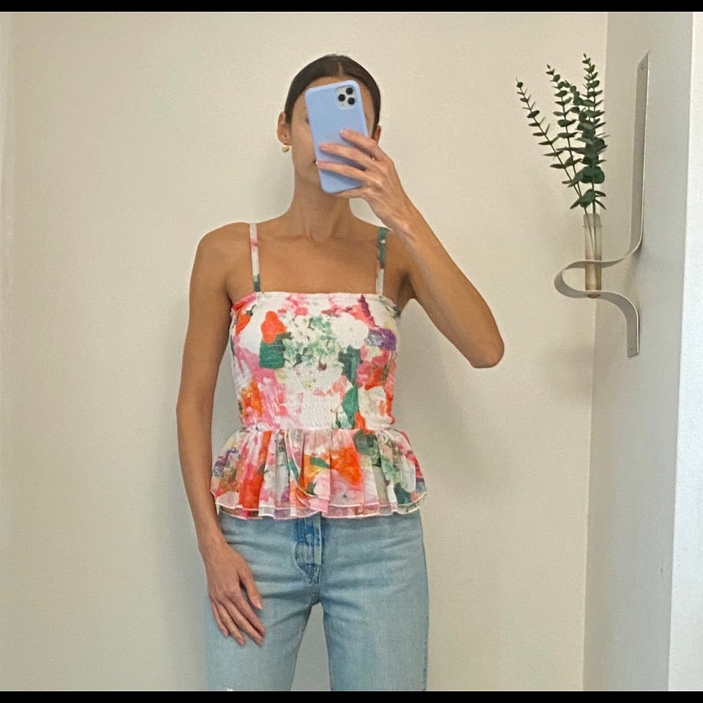 Multicolor Ruched Ruffle Top Size XS